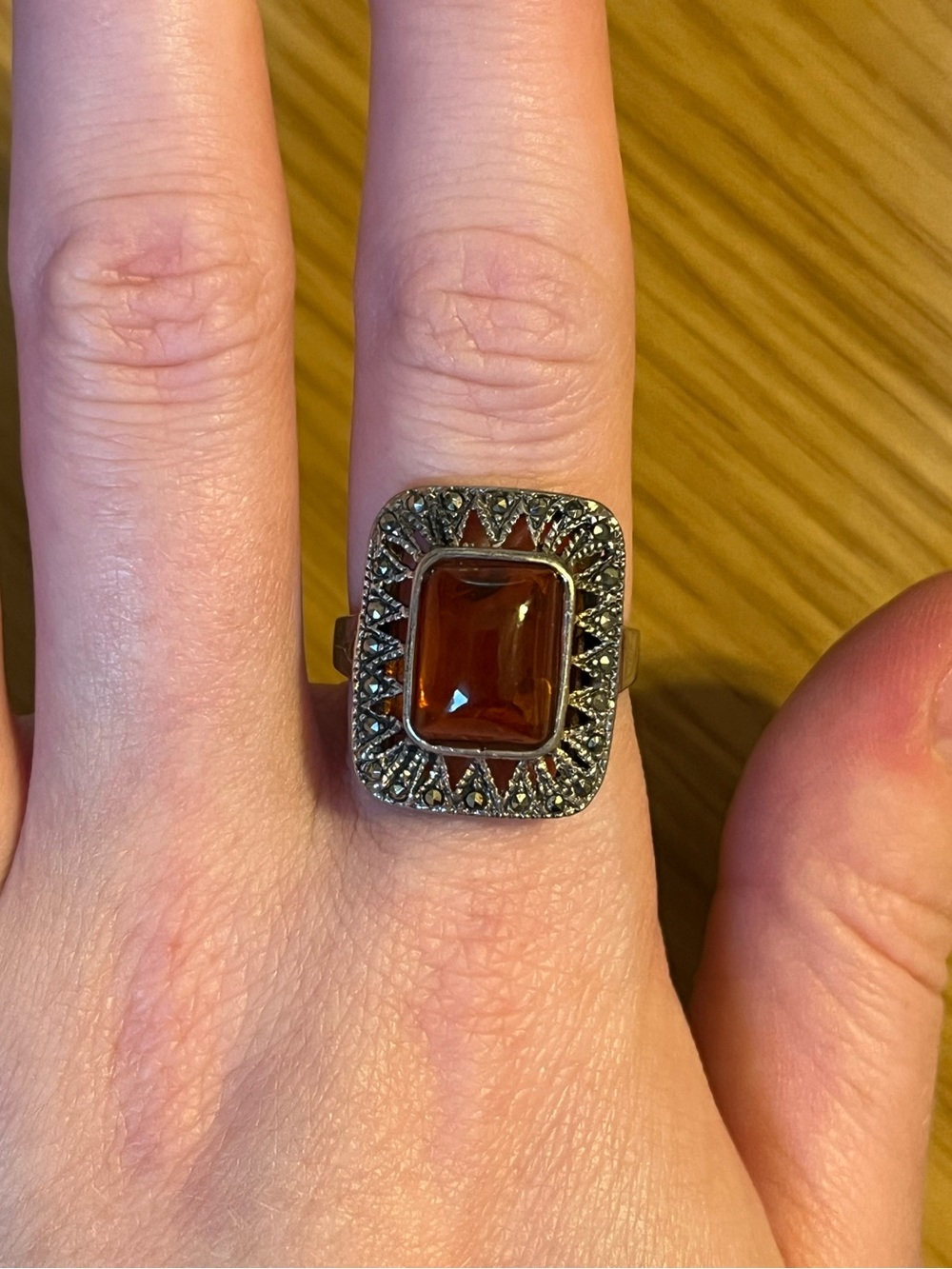 Vintage 925 Sterling Amber Ring